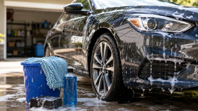 Car windshield glass being cleaned to remove ceramic coating residue