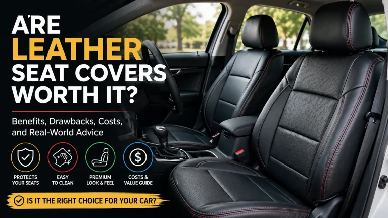 Black custom-fit leather seat covers inside a modern car