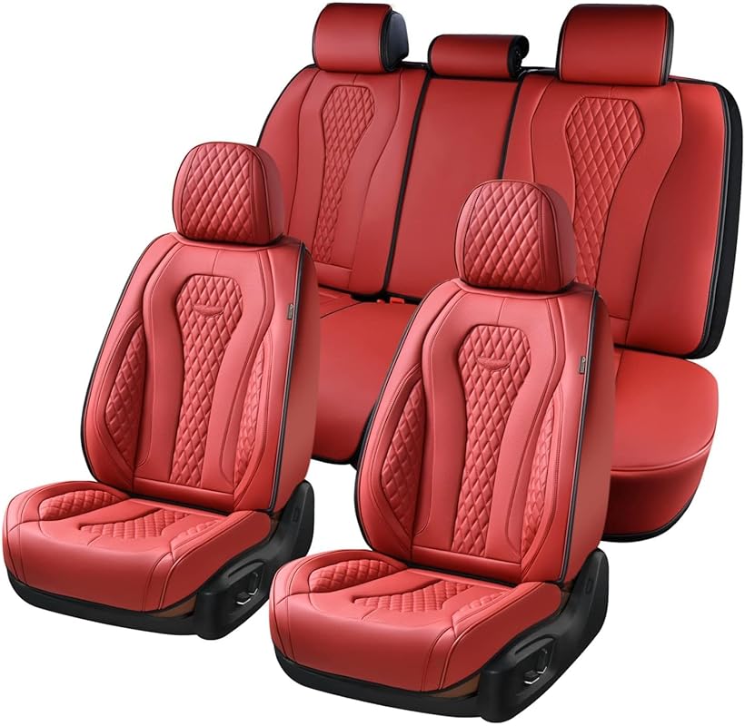 Coverado Red Leather Car Seat Covers full set