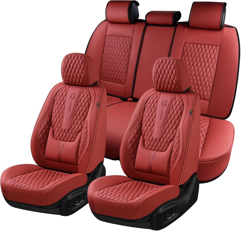 Coverado Red Nappa Leather Car Seat Covers with lumbar support