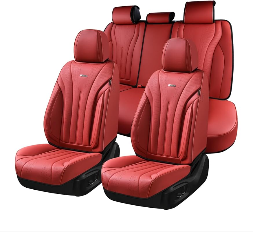 Coverado Red Leather Car Seat Covers full set with breathable design