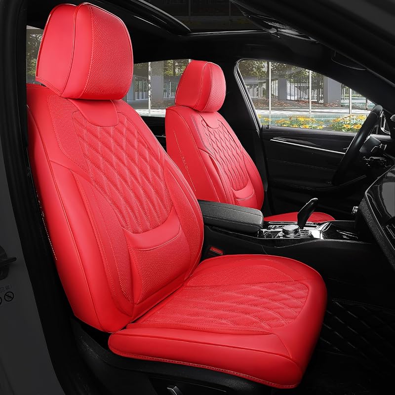 FREESOO Red Faux Nappa Leather Car Seat Covers