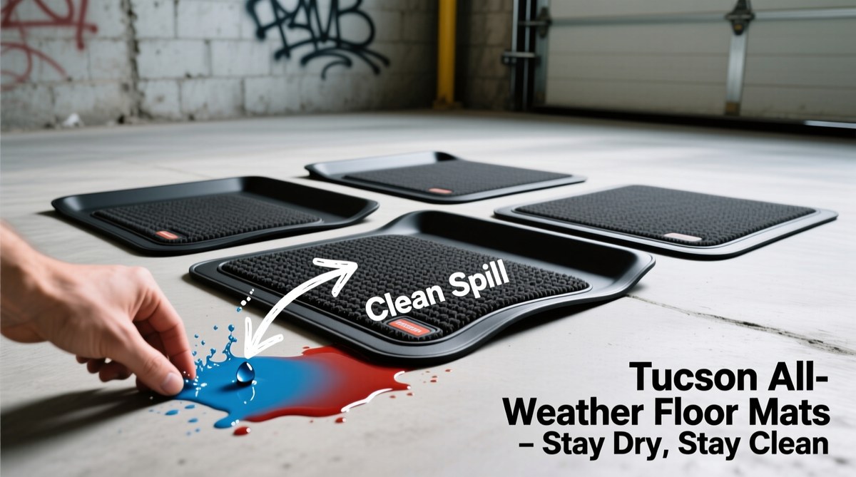 Raised-edge rubber floor mat holding dirt and water away from car carpet