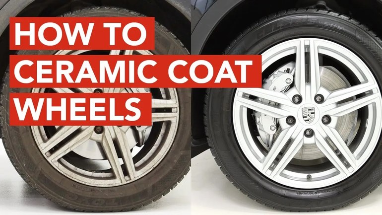 Technician applying ceramic coating to a car wheel using a small foam applicator pad