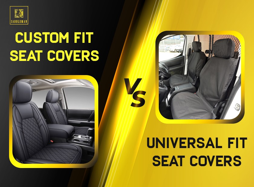 Close-up of seat cover materials showing stitching, fabric texture, and construction layers