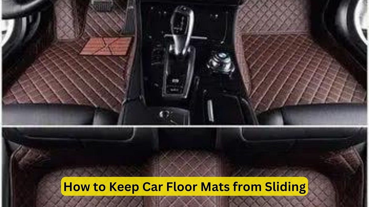 Close-up of a loose car floor mat slid forward against the brake and accelerator pedals