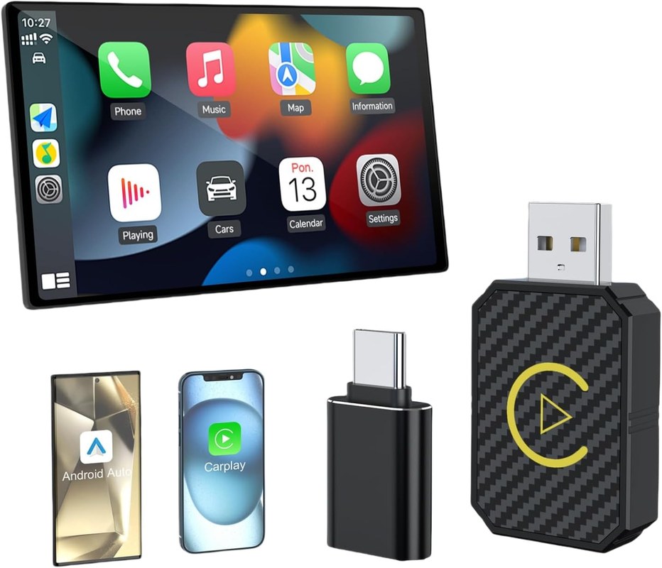 Wireless CarPlay adapter mounted under dashboard with no cables visible